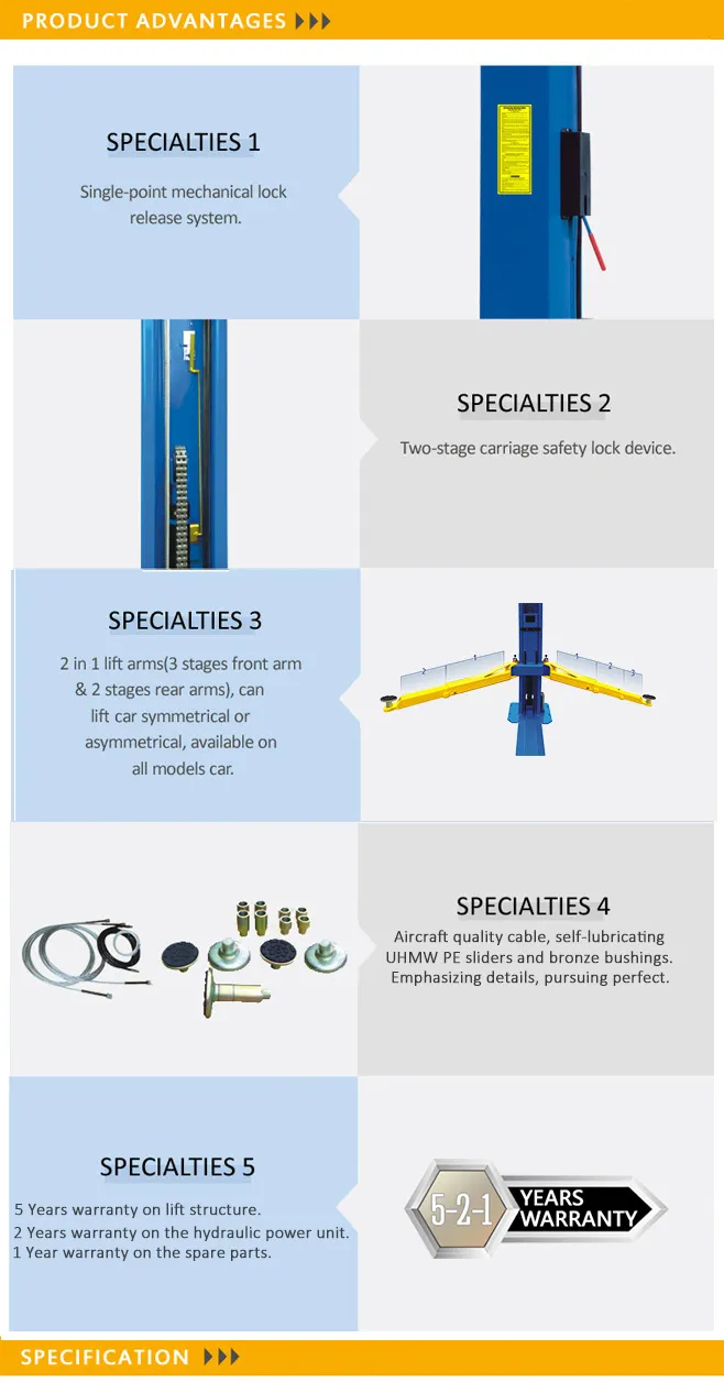 Base Plate Design Hydraulic Post Lift with 3.5tons